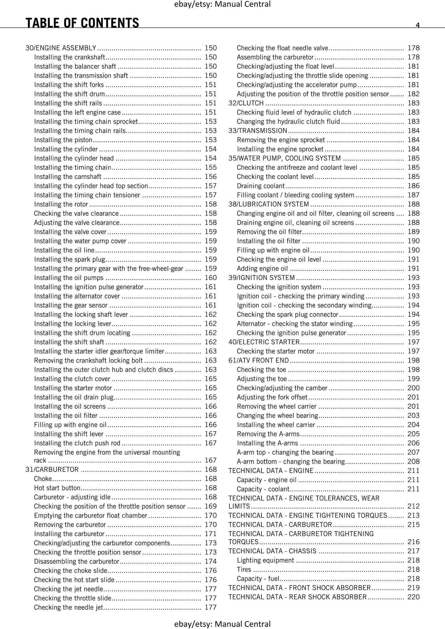 KTM ATV 2010 - 525 Xc Atv Eu - Service Workshop Repair Manual
