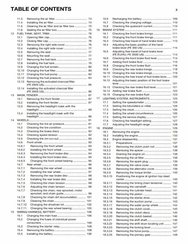 Husqvarna 2015 - FE 350 350s- Service Workshop Repair Manual