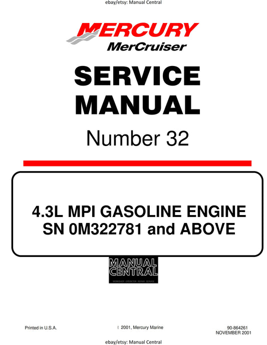 Mercury Mercruiser Service Manual 32 - 4.3L Gasoline Engine - SN 0M322781 & ABove -Nov 2001 Edition