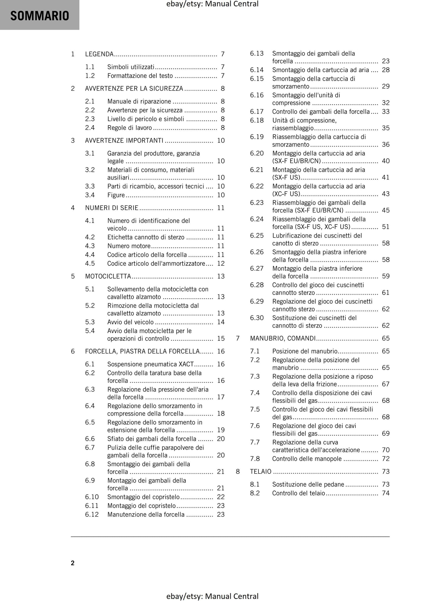 Italian Language - KTM 2023 - 250 SX-F XC-F - Manuale Di Riparazione