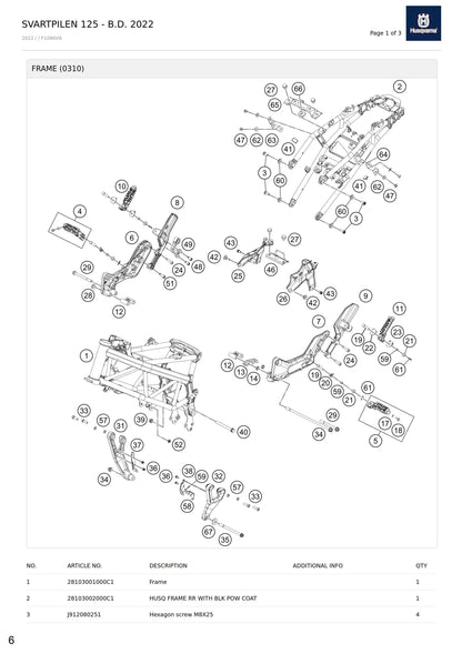 Husqvarna 2022 Svartpilen 125 - Parts Manual Catalog