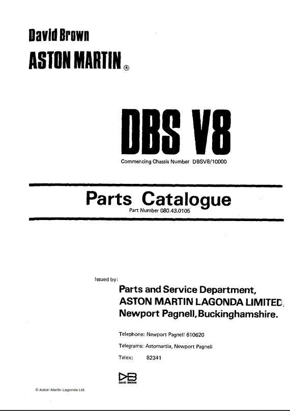 Aston Martin DBS V8 - Parts Manual - Commencing Chassis DBSV8/10000