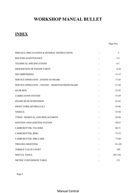 1977 To 1989 Enfield India 350 Bullet Workshop Service Repair Manual