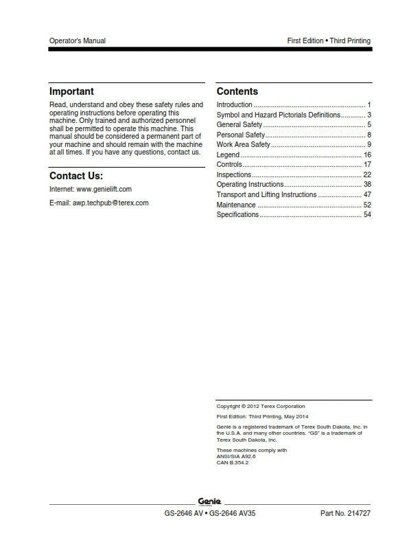 Genie - Operator Maintenance Manual - Gs-2646 AV AV35