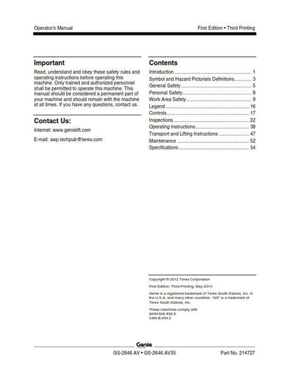 Genie - Operator Maintenance Manual - Gs-2646 AV AV35