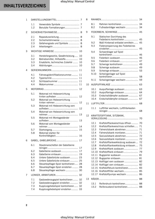 German Language - KTM 2023 - 250 Duke - Reparaturanleitung - Service Workshop Repair Manual