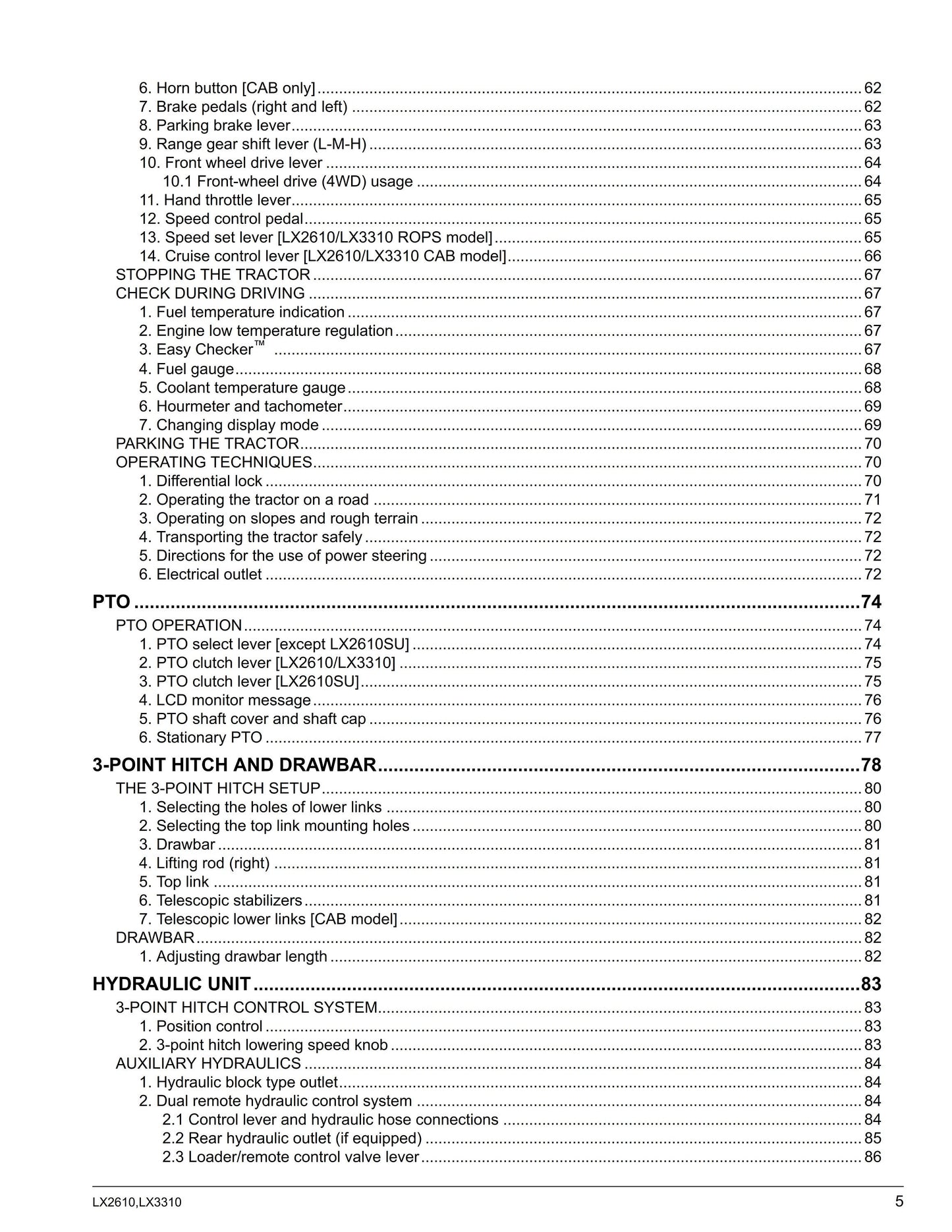 Kubota Tractor - LX2610 LX2610SU LX3310 Operator Manual