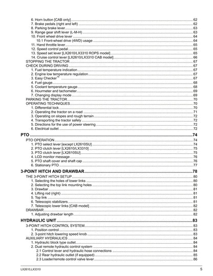 Kubota Tractor - LX2610 LX2610SU LX3310 Operator Manual