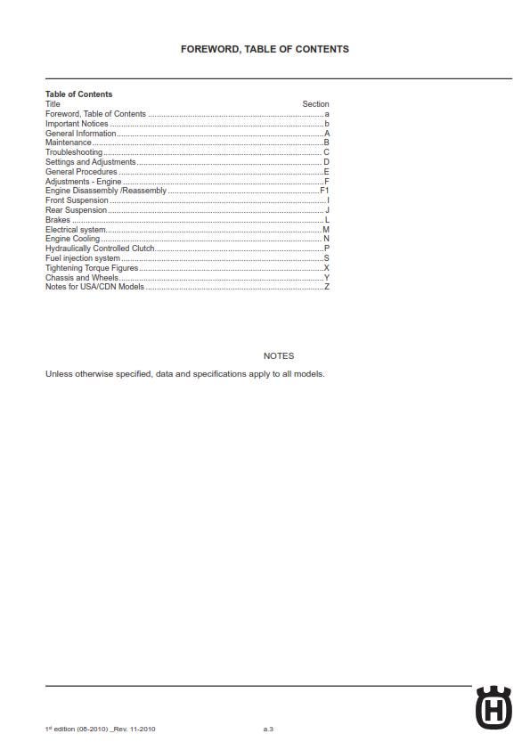 Husqvarna 2011 - Tc Te Te Txc Smr 449 511 - Service Workshop Repair Manual
