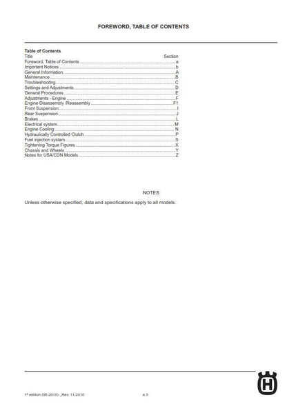 Husqvarna 2011 - Tc Te Te Txc Smr 449 511 - Service Workshop Repair Manual