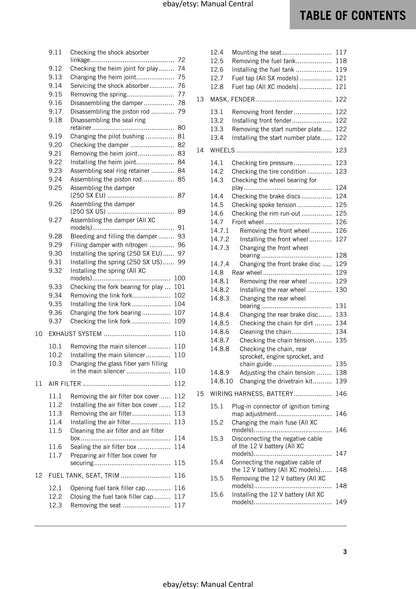 KTM 2018 - 250 300 SX XC - Service Workshop Repair Manual