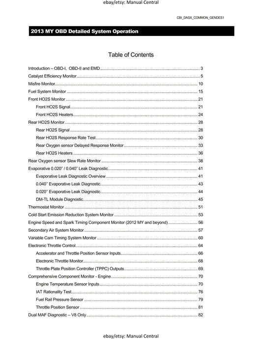 Aston Martin 2013 V8 & V12 OBDII Operation and Description Manual