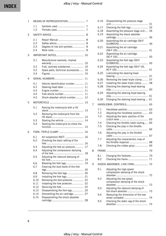 KTM 2023 - 250 SX-F XC-F - Service Workshop Repair Manual