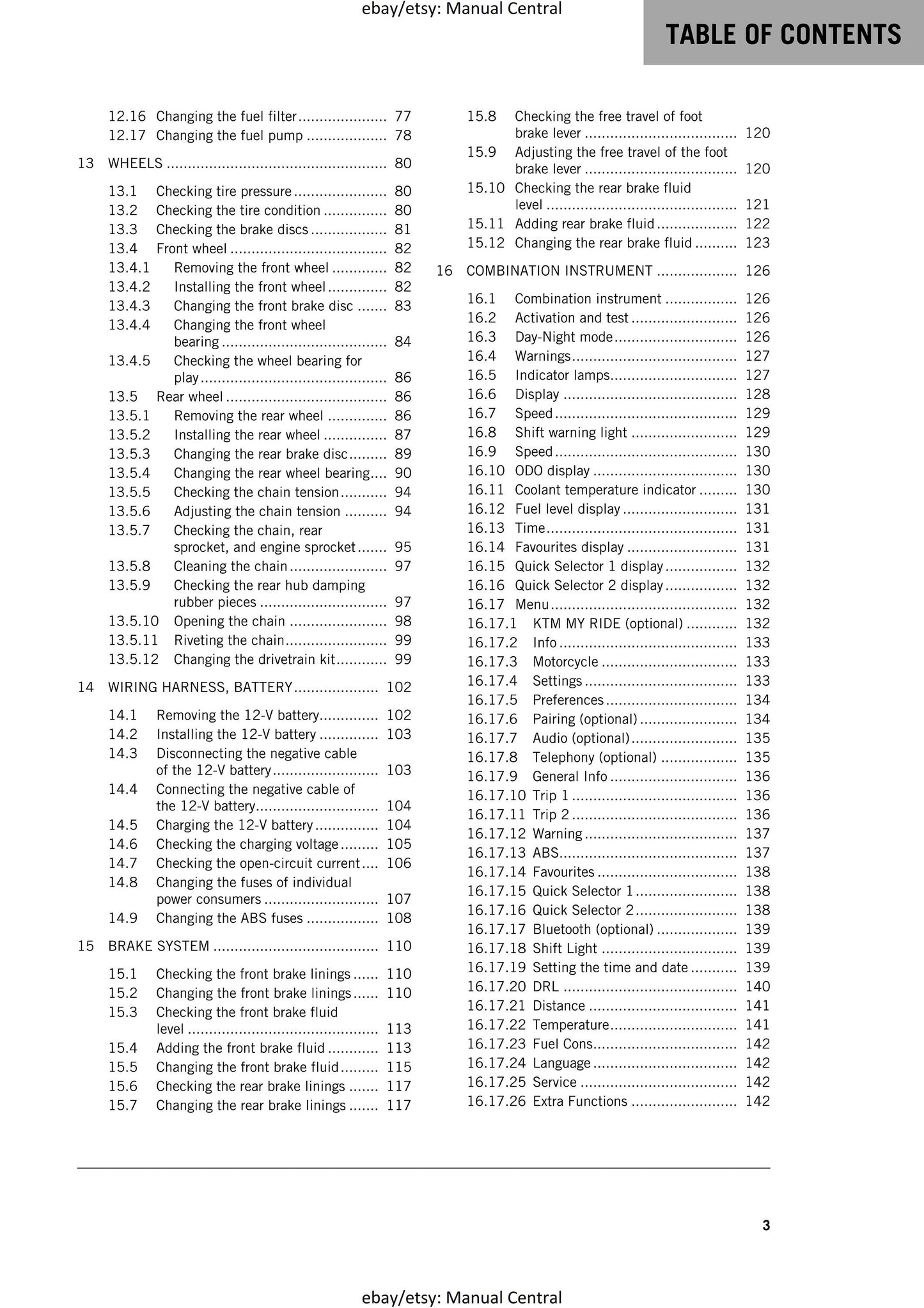 KTM 2017 - 125 Duke - Service Workshop Repair Manual