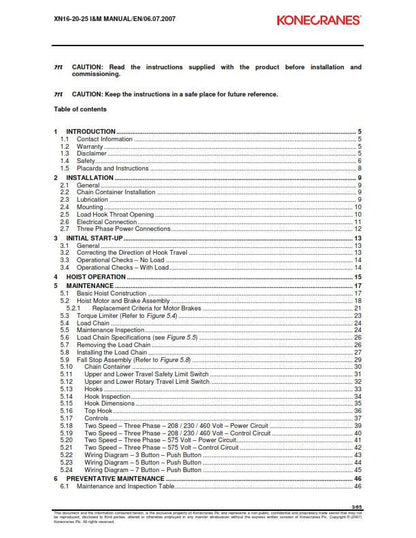 Konecranes - XN16 XN20 XN25 Chain Hoist - Installation & Maintenance Manual