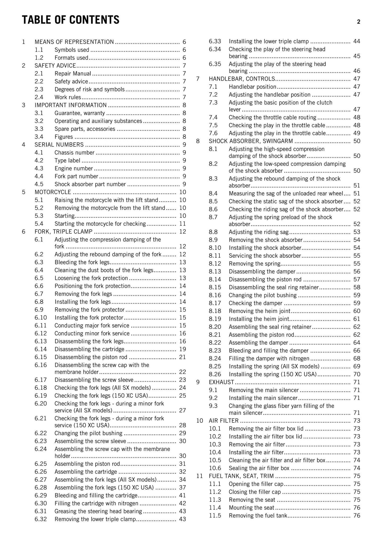 KTM 2012 - 125 150 SX XC - Workshop Service Repair Manual