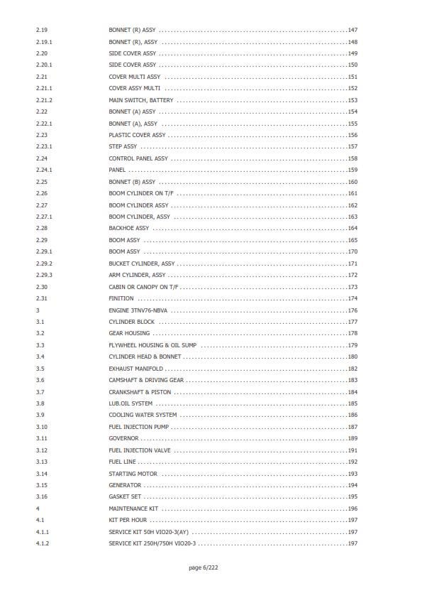 Yanmar Mini Excavator - ViO25-4 - Parts Manual