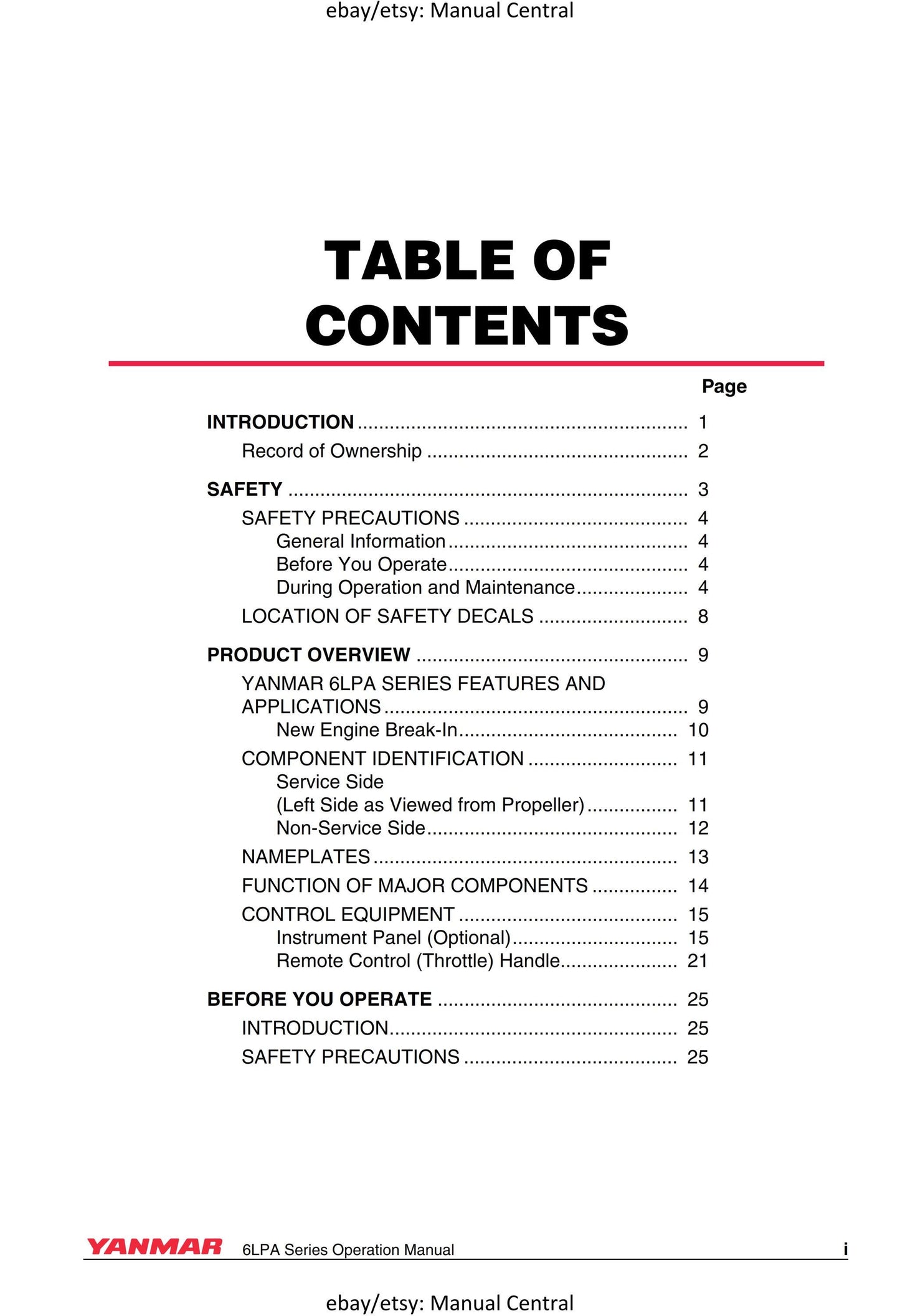 Yanmar Marine Engine - 6LPA STP2 STZP2 Operation Manual