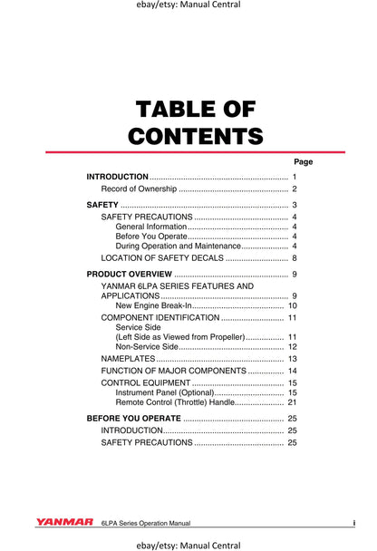 Yanmar Marine Engine - 6LPA STP2 STZP2 Operation Manual