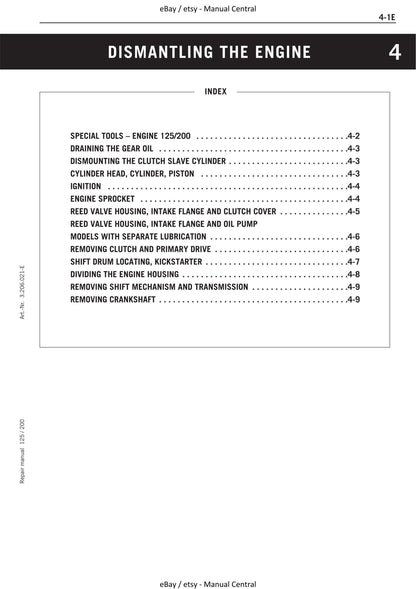 KTM 1999 to 2005 - 125 200 SX Exc Egs Supermoto - Engine Service Workshop Repair Manual