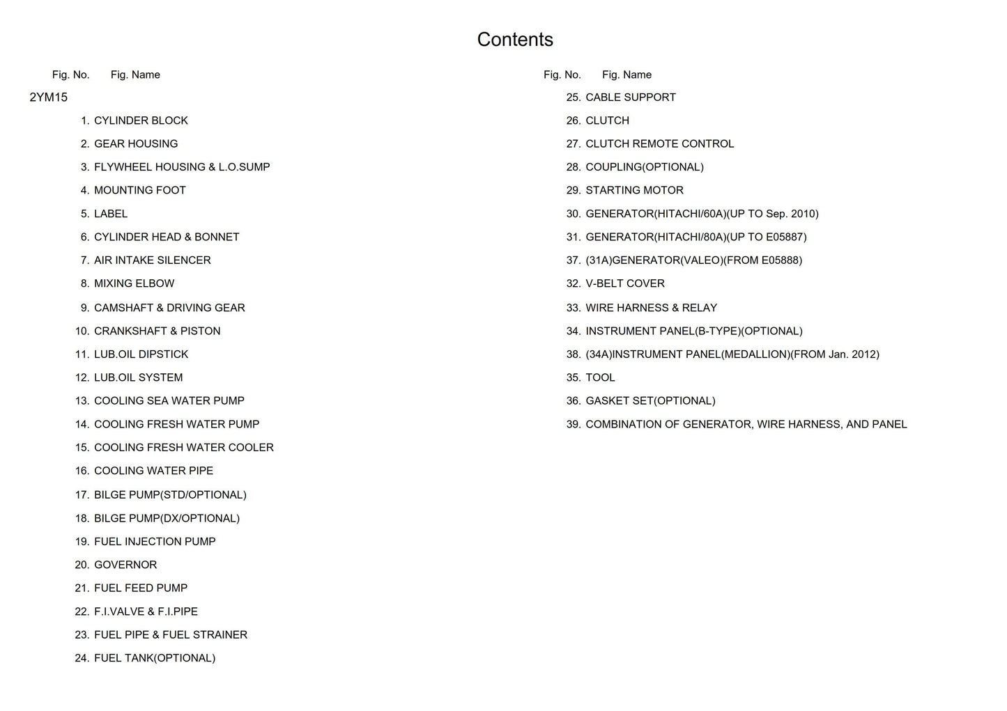 Yanmar Parts Manual - 2YM15 Diesel Engine