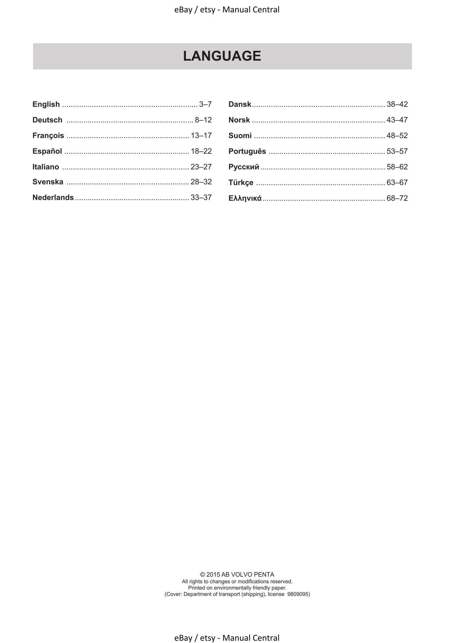 Volvo Penta - D4 D6 Solas - Operator Manual Supplement