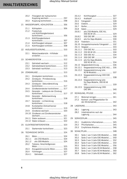 German Language - KTM 2018 - 250 300 Exc Xc-w Six Days - Reparaturanleitung - Service Workshop Repair Manual