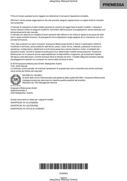 PDF - Italian Language - Husqvarna 2019 - Svartpilen 701 Style - Manuale Di Riparazione
