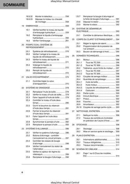 PDF - French Language - Husqvarna 2019 - TE 250i 300i - Manuel De Reparation