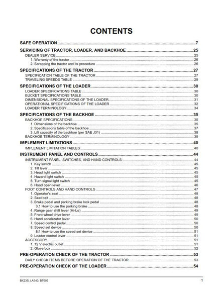 Kubota Tractor - BX23S LA340 BT603 Operator Manual
