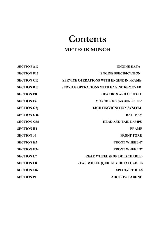 1958 to 1963 Royal Enfield Meteor Minor Standard, Sports & Deluxe Workshop Service Repair Manual