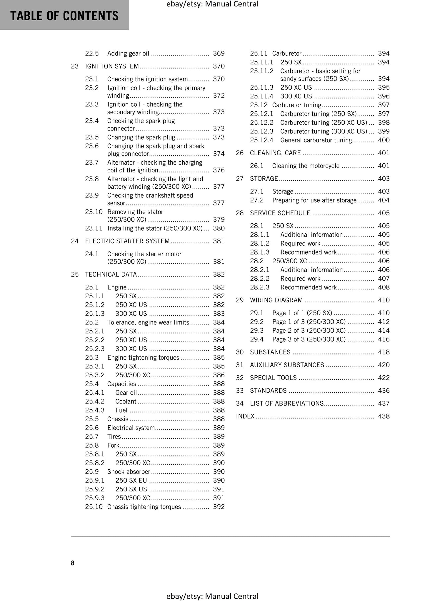 KTM 2017 - 250 300 SX XC - Service Workshop Repair Manual