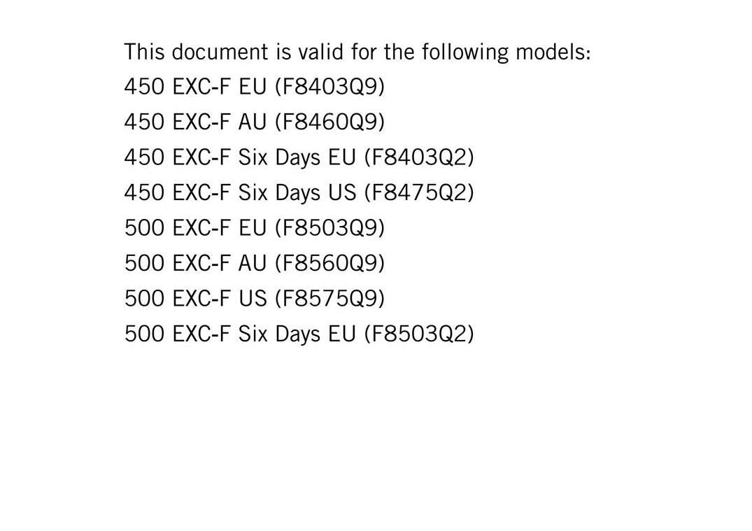 KTM 2017 - 450 500 EXC-F Six Days - Service Workshop Repair Manual