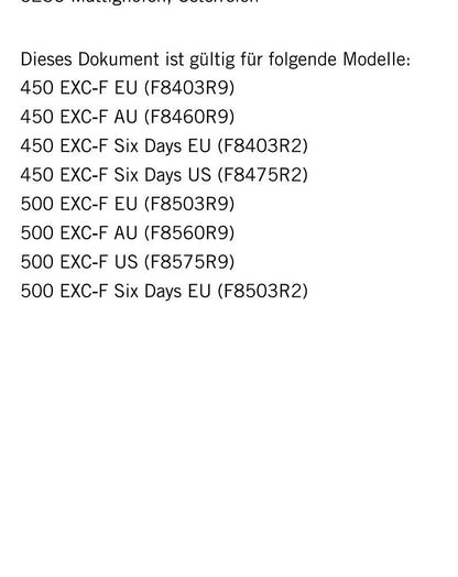 German Language - KTM 2018 - 450 500 Exc-f Six Days - Reparaturanleitung - Service Workshop Repair Manual