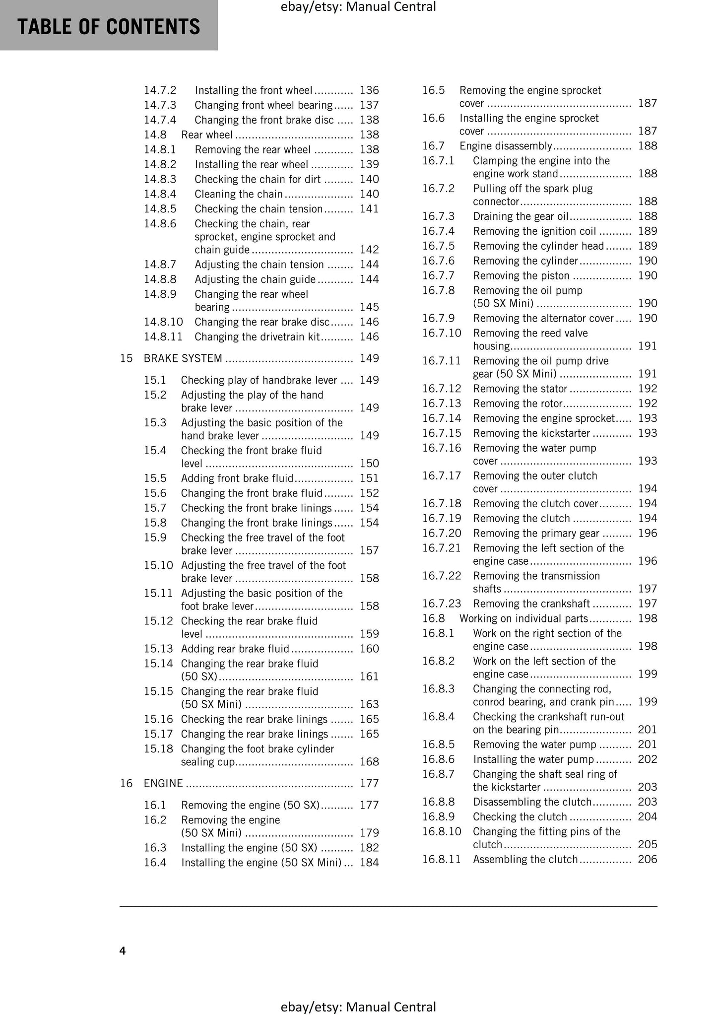 KTM 2017 - 50 SX Mini - Service Workshop Repair Manual
