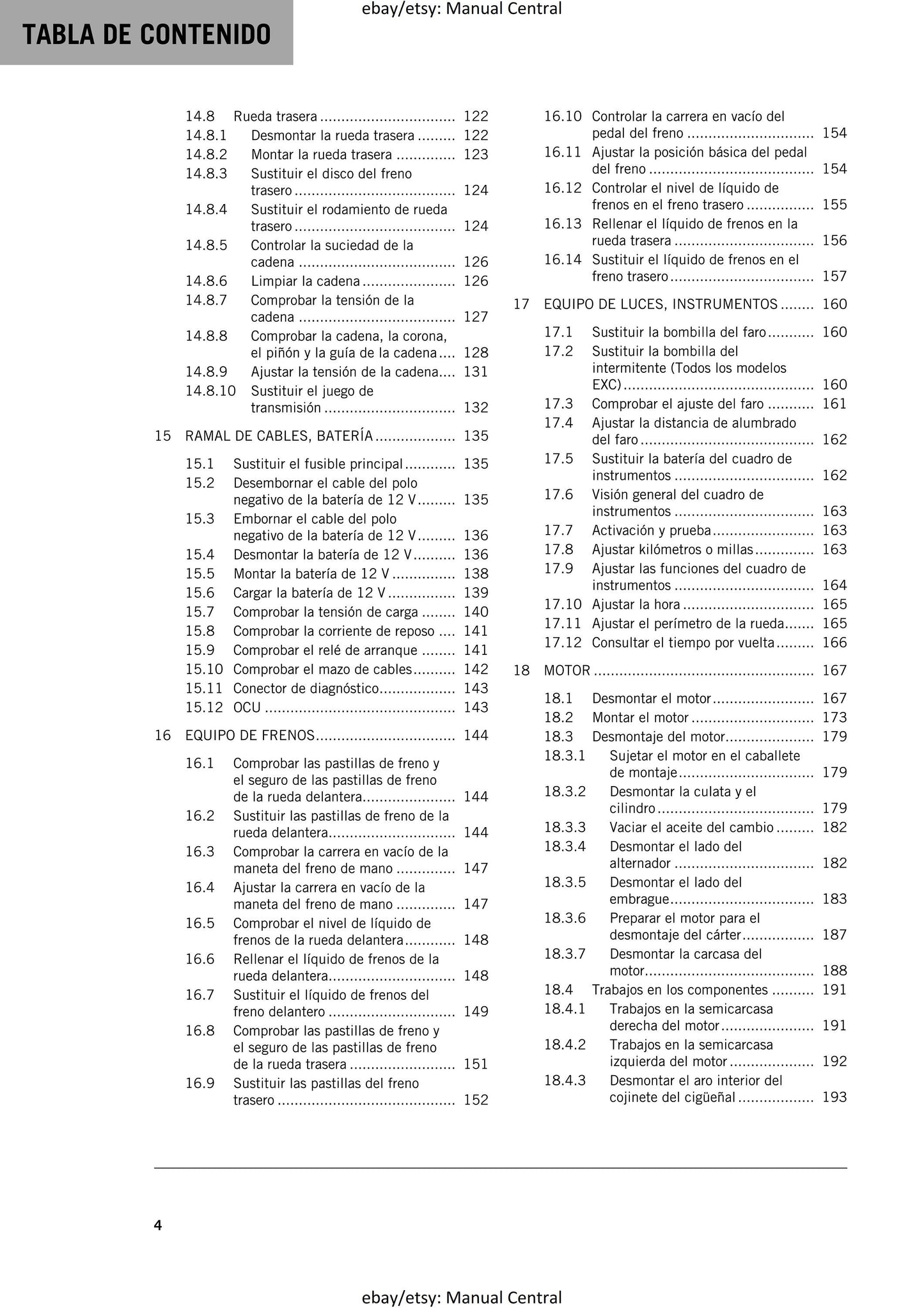 Spanish Language - KTM 2024 - 250 300 Exc Six Days Xc-w Hardenduro - Manual de Reparacion