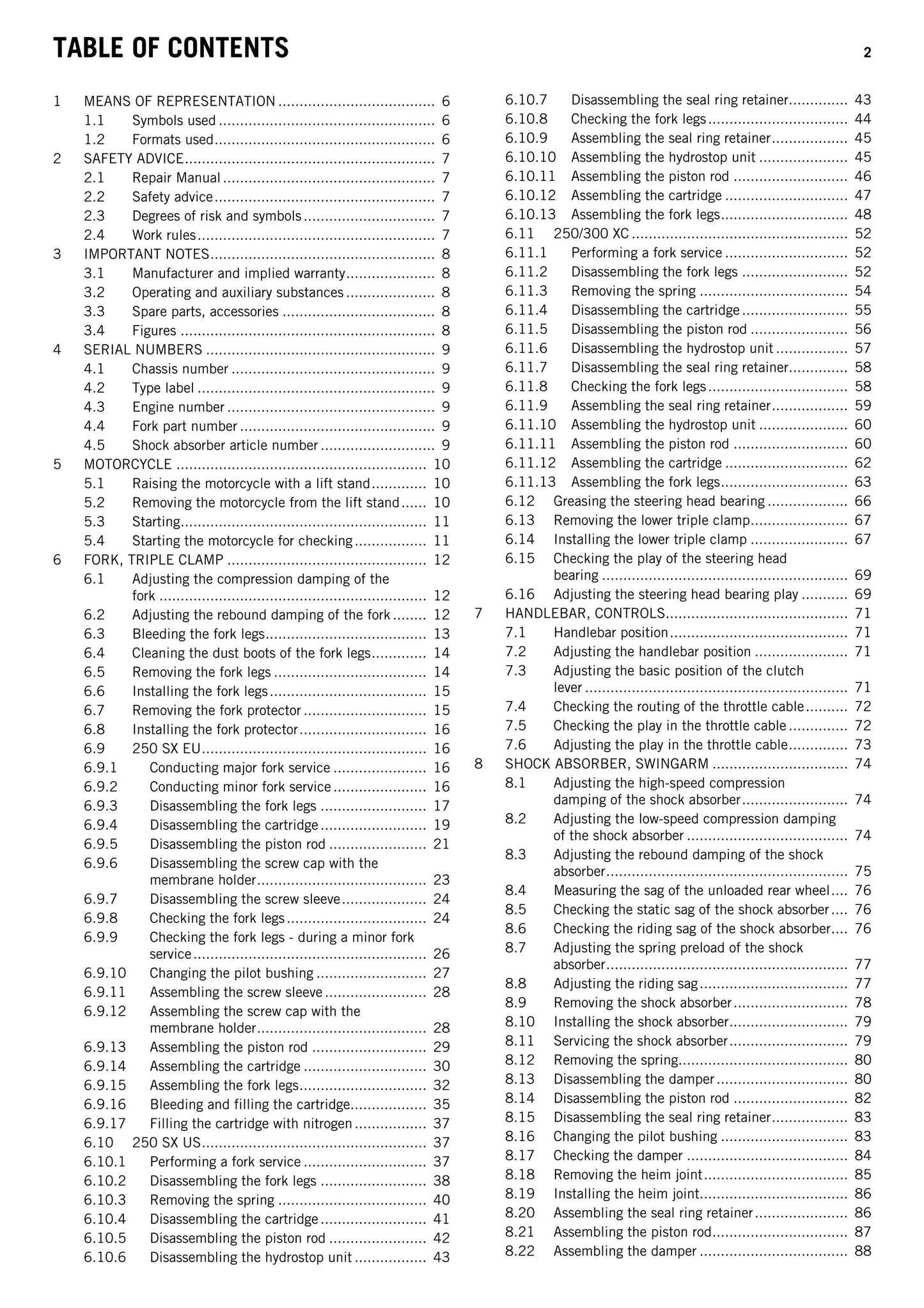 KTM 2015 - 250 300 SX XC Eu Us - Service Workshop Repair Manual