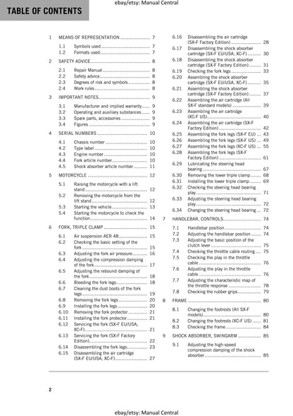 KTM 2017 - 250 XC-F SX-F Factory Edition - Service Workshop Repair Manual