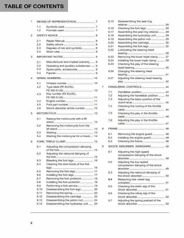Husqvarna 2016 - FE 350 - Service Workshop Repair Manual