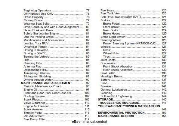 Kawasaki TERYX4 Recreation Utility Vehicle - Owners Manual - KRT800AE KRT800BE KRT800CE KRT800DE