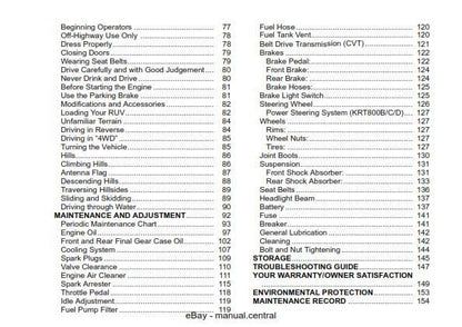 Kawasaki TERYX4 Recreation Utility Vehicle - Owners Manual - KRT800AE KRT800BE KRT800CE KRT800DE