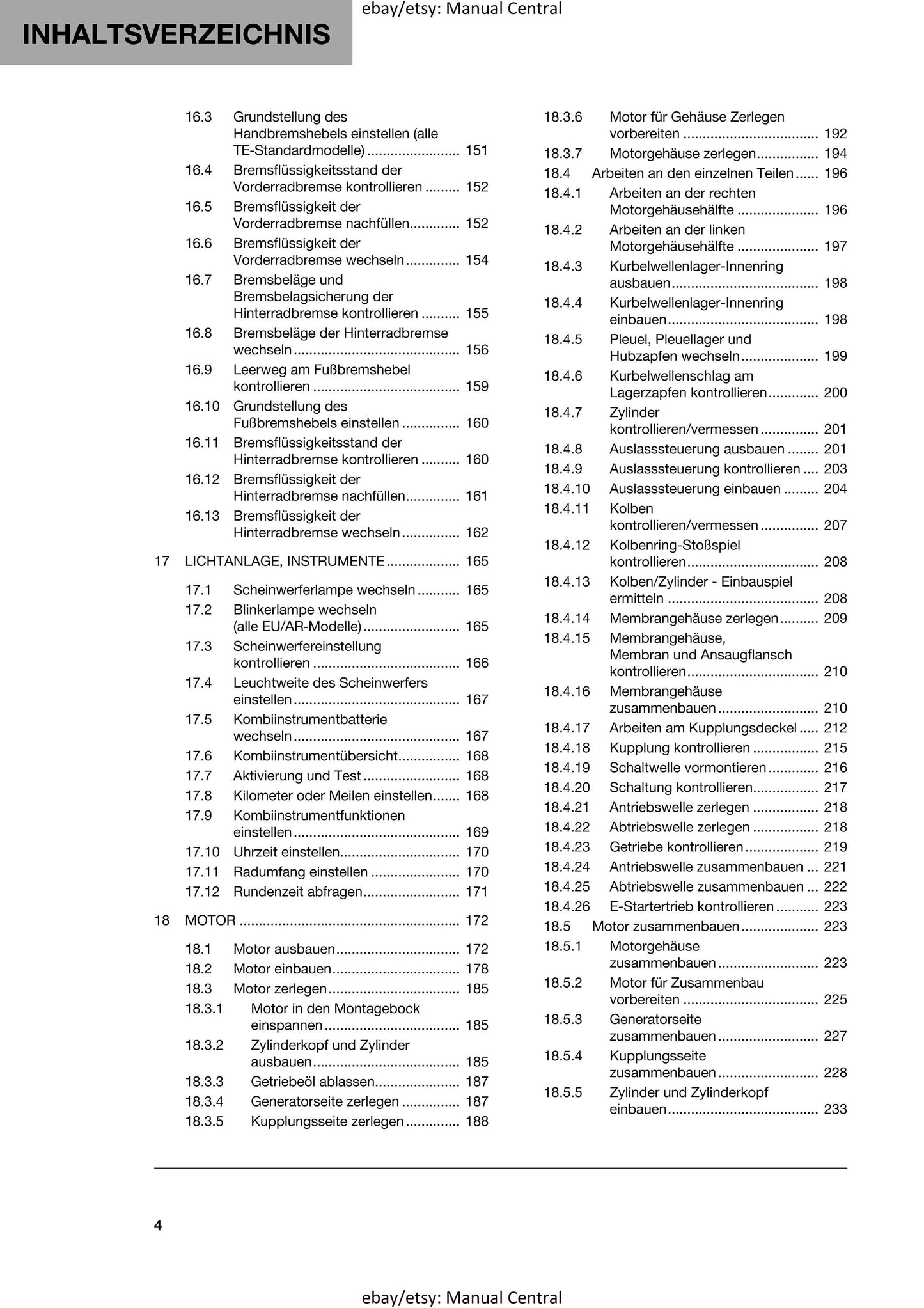 German Language - Husqvarna 2024 -TE 250 300 Pro - Reparaturanleitung