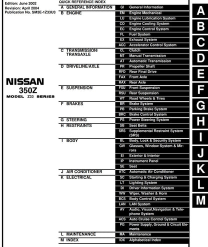 Nissan 2003 - 350z Z33 Series - Workshop Service Repair Manual