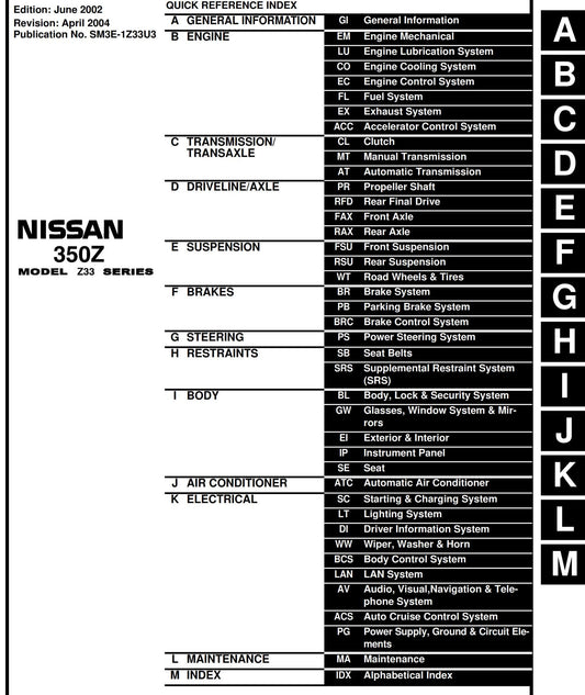 Nissan 2003 - 350z Z33 Series - Workshop Service Repair Manual