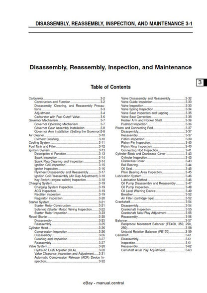 Kawasaki FE120 FE170 FE250 FE290 FE350 FE400 4 Stroke Air Cooled Gasoline Engine - Workshop Service Repair Manual